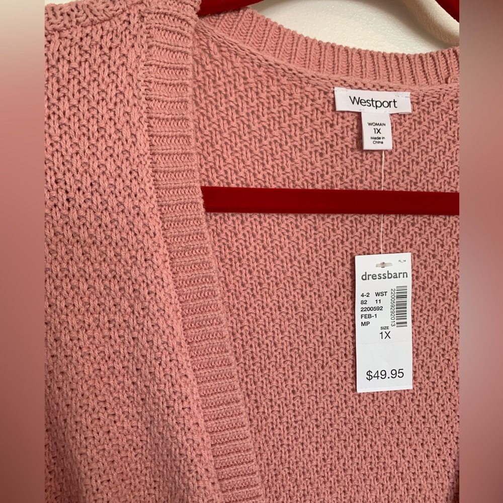 New Dressbarn pink dusty rose cardigan sweater belted sz 1X - Picture 3 of 4